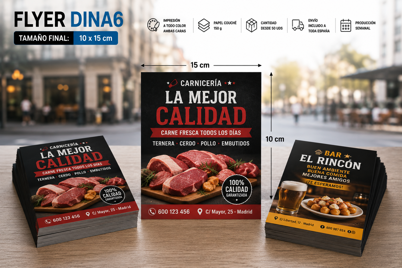 Flyer DINA 6 10x15 cm impresión offset a todo color para carteles publicitarios y evento