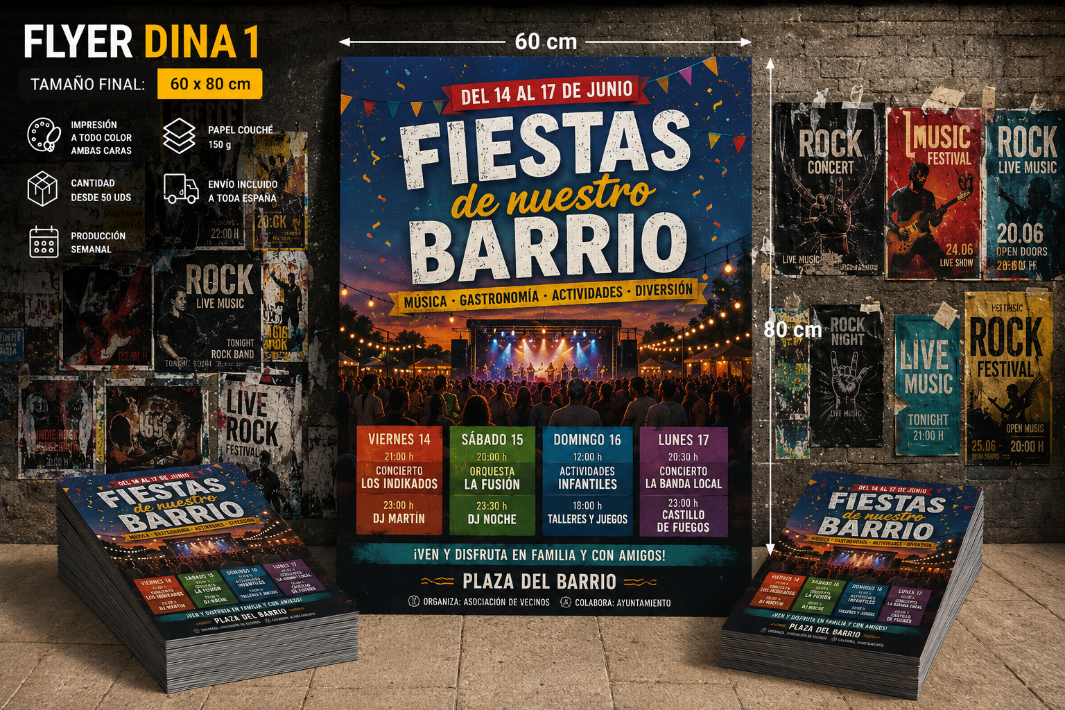 Flyer DINA 1 60x80 cm impresión offset a todo color para carteles publicitarios y eventos