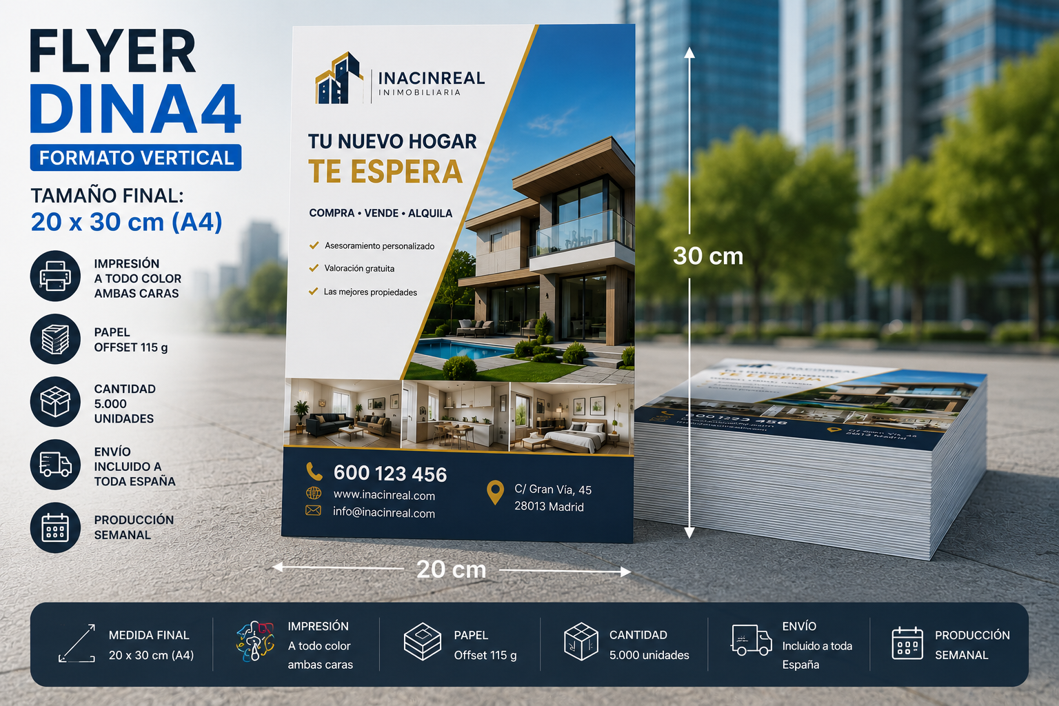 Flyer DINA 4 20x30 cm impresión offset a todo color para carteles publicitarios y evento