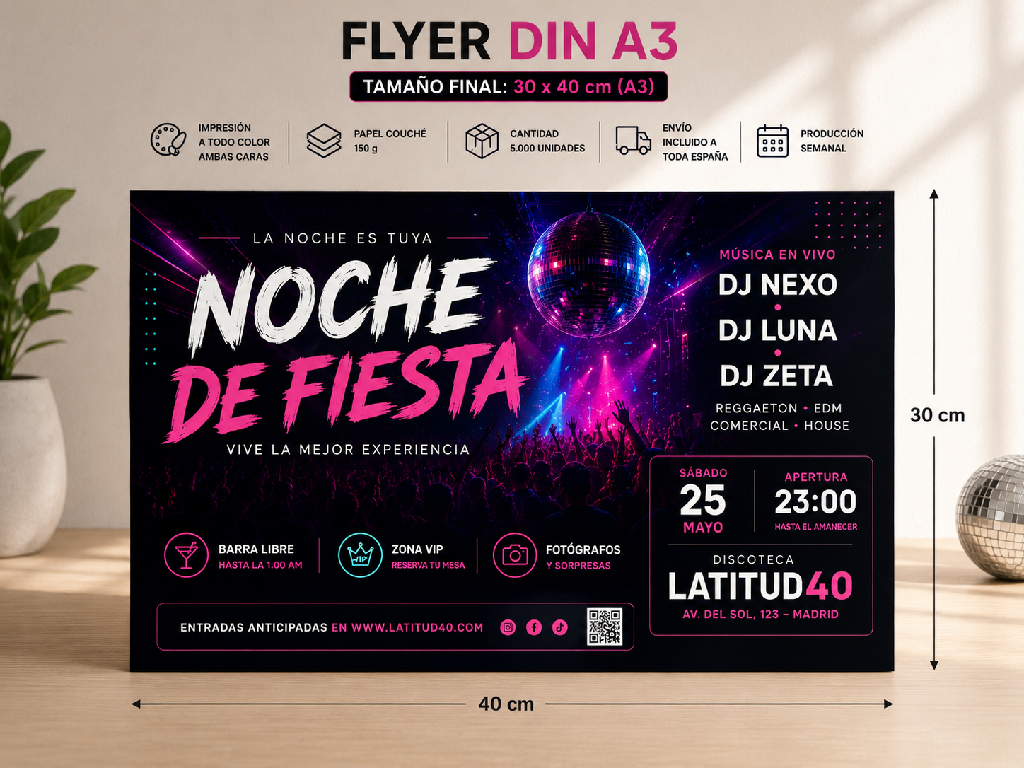 Flyer DINA 3 30x40 cm impresión offset a todo color para carteles publicitarios y evento