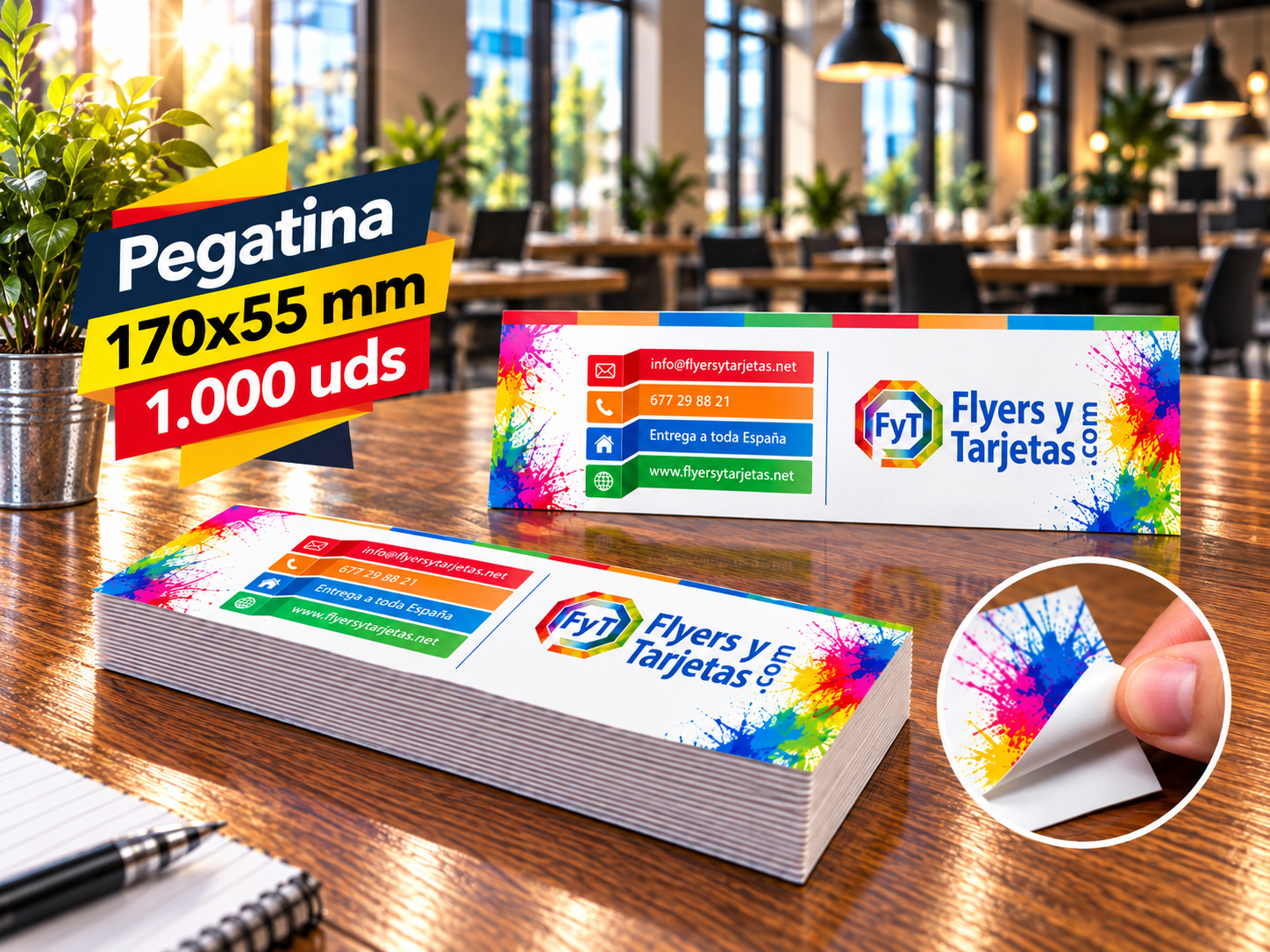 Pegatina publicitaria papel (170x55mm) 1000uds