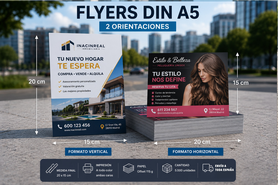 Flyer DINA 5 15x20 cm impresión offset a todo color para carteles publicitarios y evento