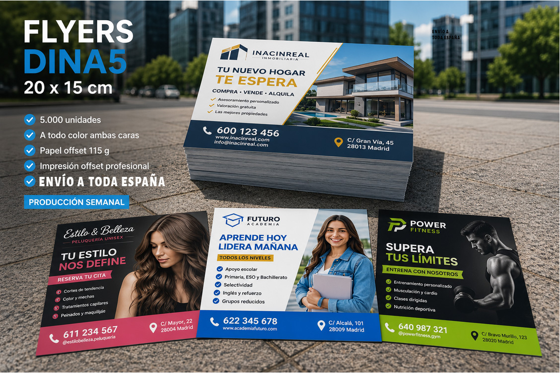 Flyer DINA 5 15x20 cm impresión offset a todo color para carteles publicitarios y evento