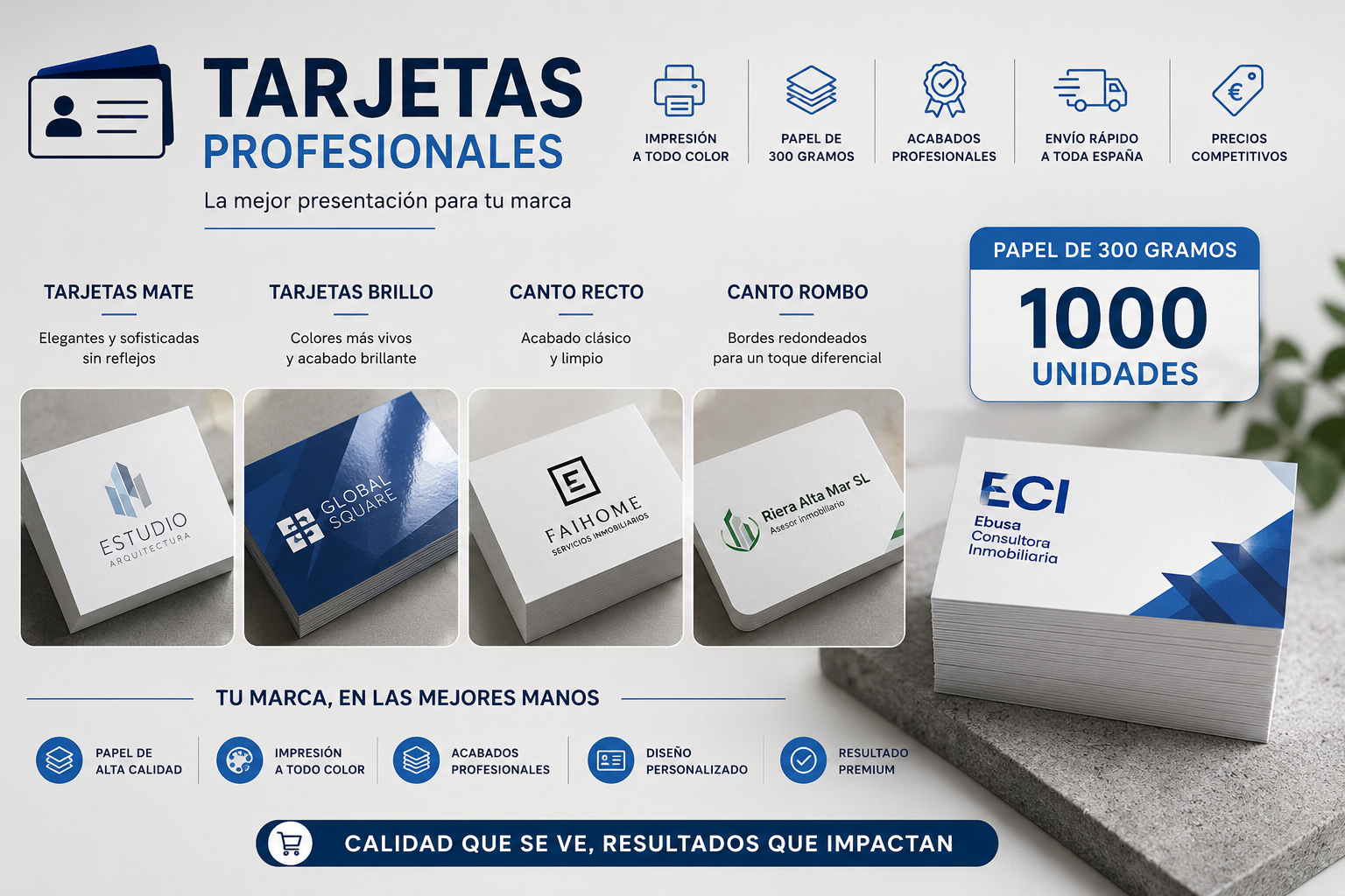 Tarjetas plastificadas mate 86x55 mm impresas a todo color